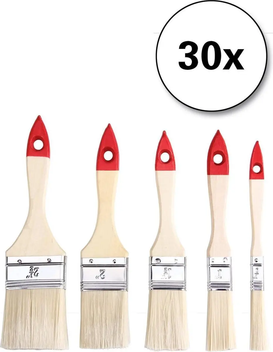 Deuba Penseelset 30-delig - 5 Maten - Naturel/Rood