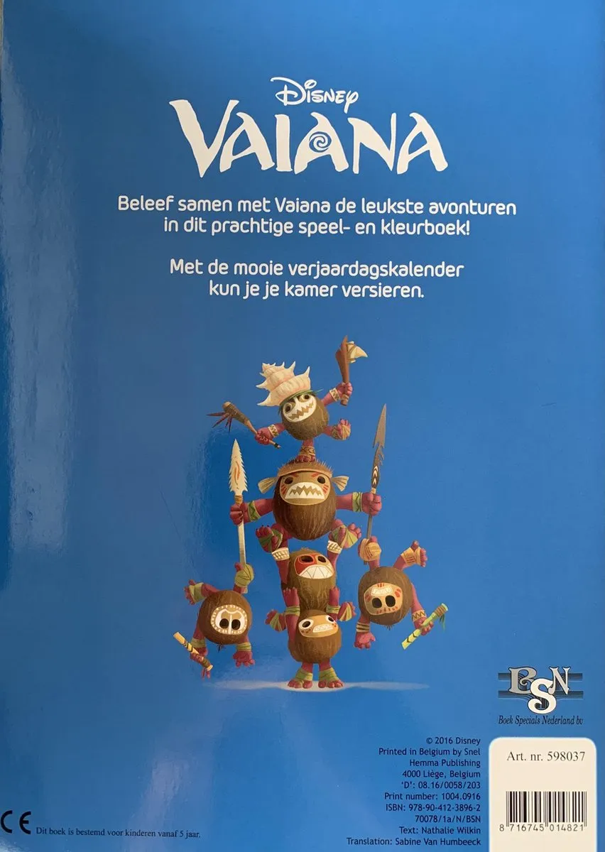 Disney Vaiana Kleurboek met Verjaardagskalender - Blauw