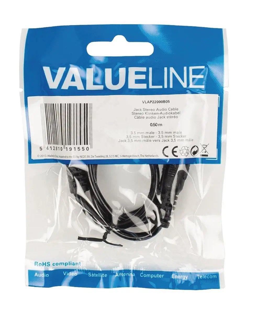 Valueline Jack Stereo Audiokabel 3,5mm - 0,5m - Zwart