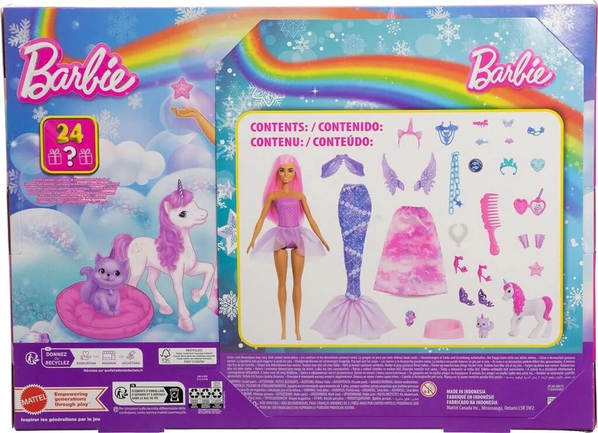 Barbie Adventskalender MATTJFL66 - Modepop & 24 Accessoires - Multi