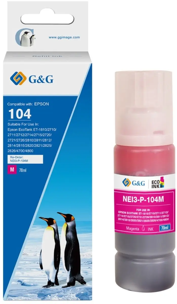 G&G 104 XL Inkt Geschikt voor Epson 104 EcoTank Inktflessen -Magenta