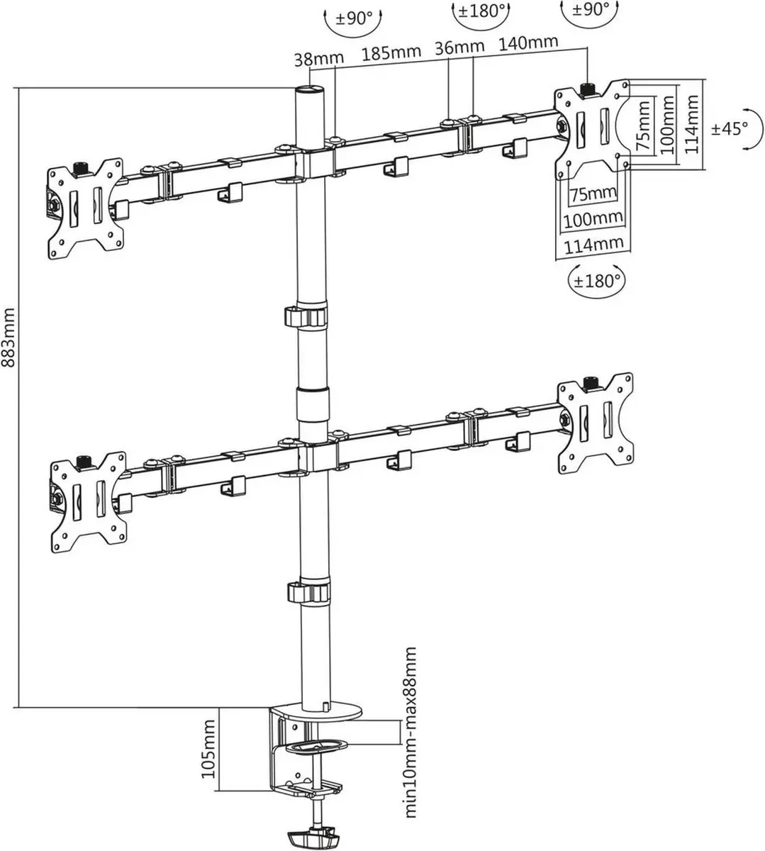 Manhattan MH LCD Monitor Pole 461566 - 4 Monitoren - Zwart