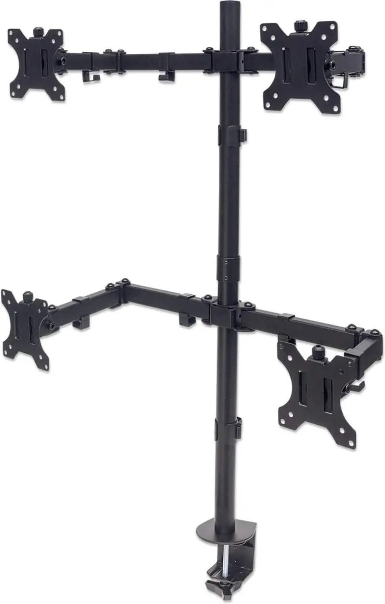 MH LCD Monitor Pole, For Four Monitors, Desktop Mount, Black, Retail Box