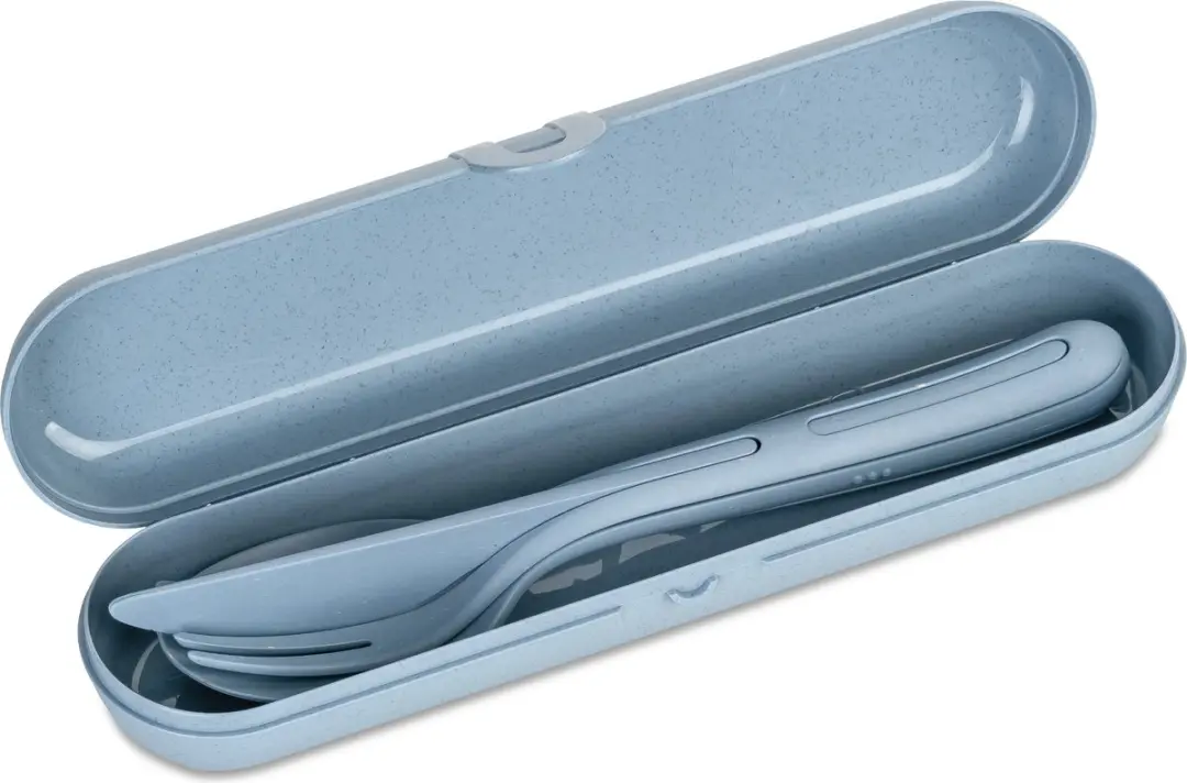 Etui met Reisbestek, Bestekset van 3 Stuks, Mes, Vork, Lepel, Natuur Bloemen Bla