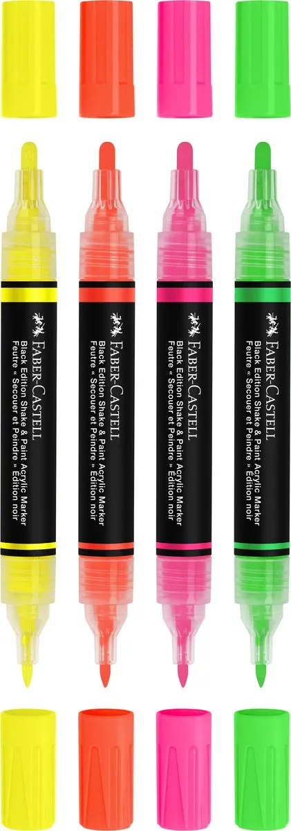 Faber-Castell FC-285505 Acrylmarker Black Edition - 4 Neon Kleuren
