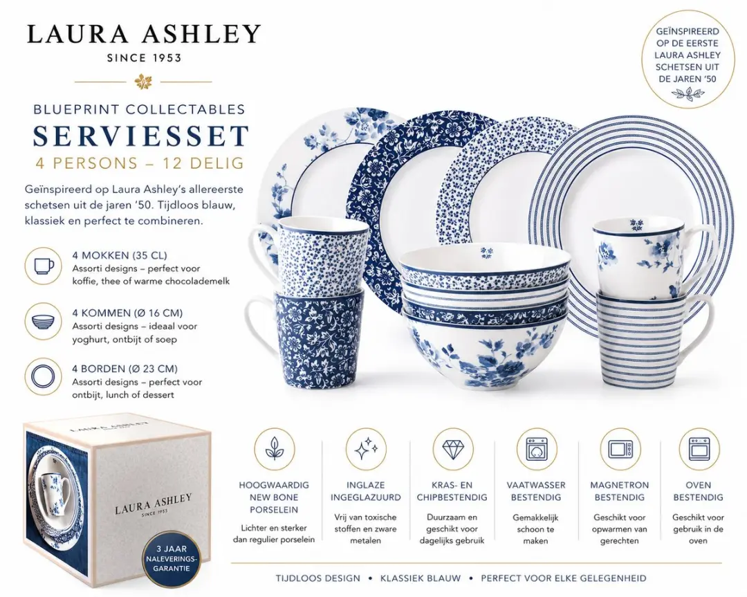 Laura Ashley Blueprint Kerstservies 12-delig - Porselein - afbeelding 6 van 6