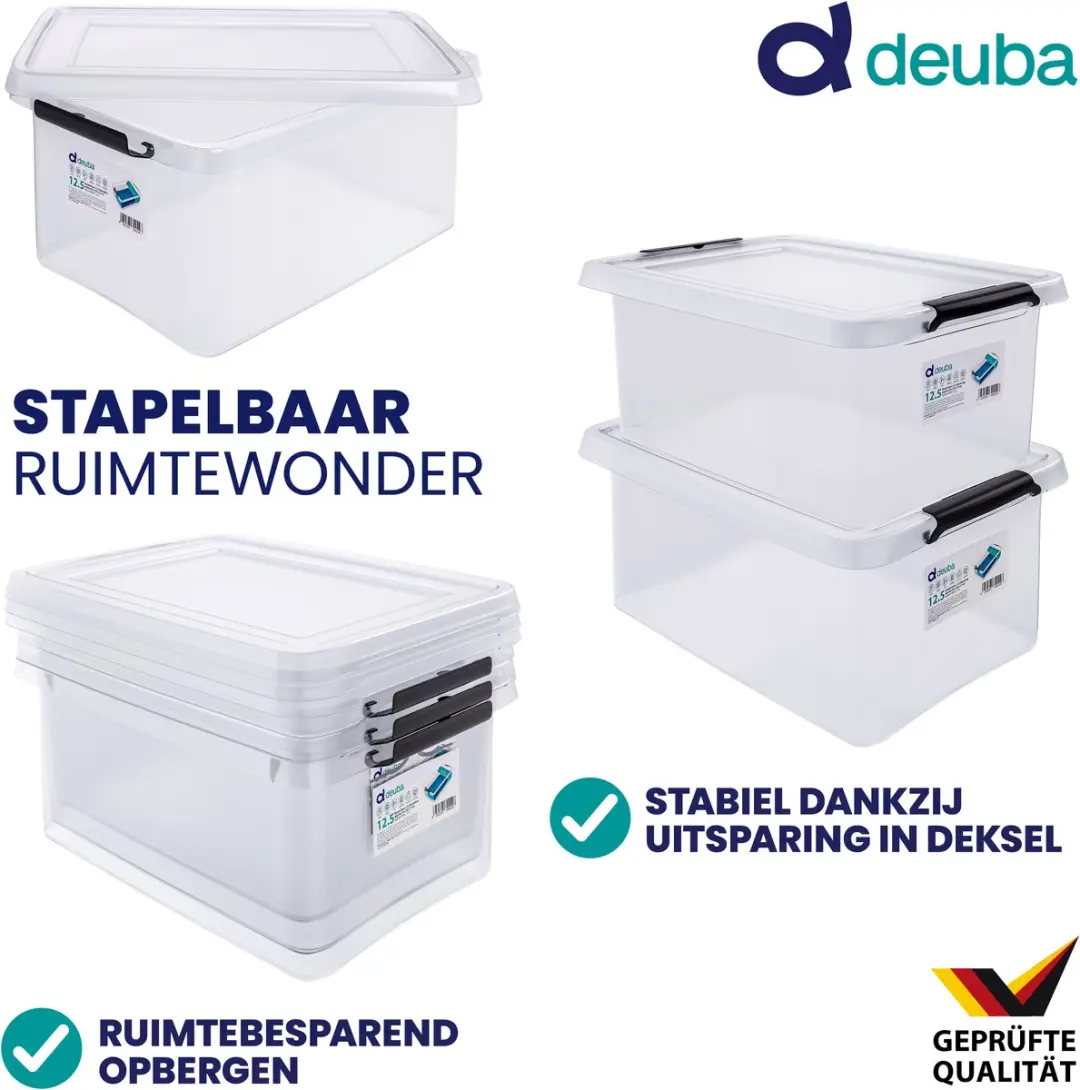 deuba Opbergox Set 4 Stuks 12,5L Transparant - afbeelding 2 van 6