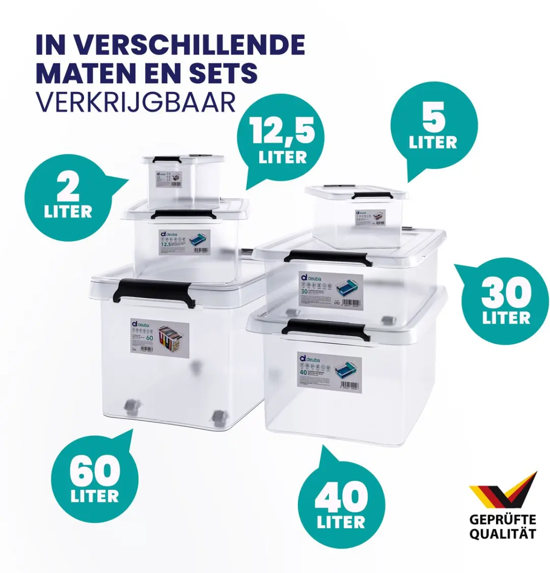 Deuba Opbergox Set 10 Stuks 40L Transparant - afbeelding 6 van 6