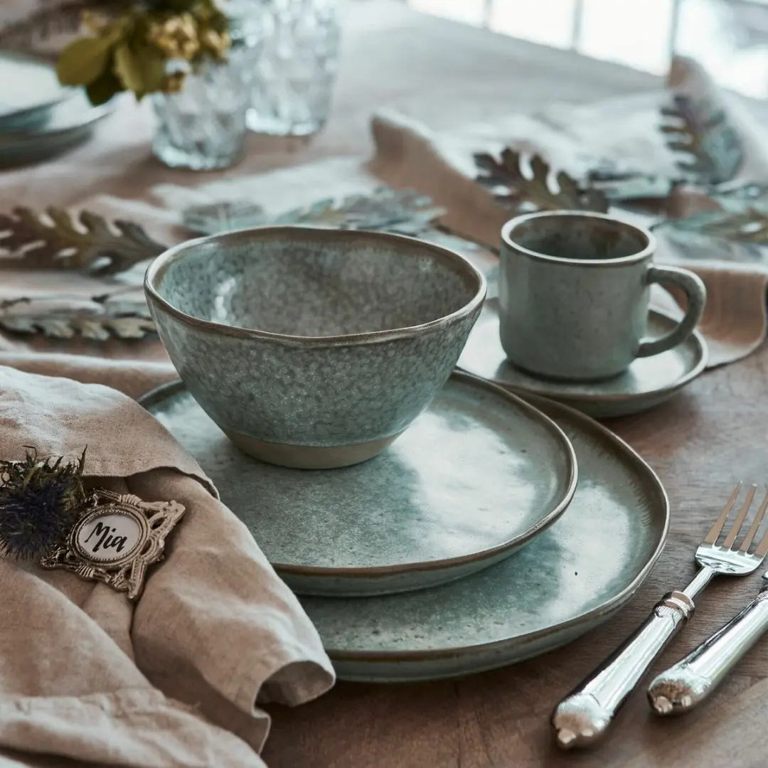 Loberon Biarré Servies Set 30-delig - Turquoise/Bruin