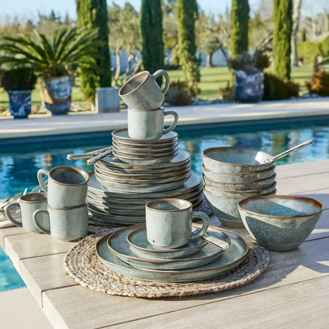 Loberon Biarré Servies Set 30-delig - Turquoise/Bruin