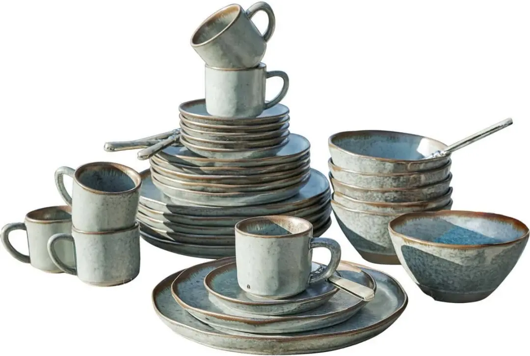 Loberon Biarré Servies Set 30-delig - Turquoise/Bruin - afbeelding 6 van 6
