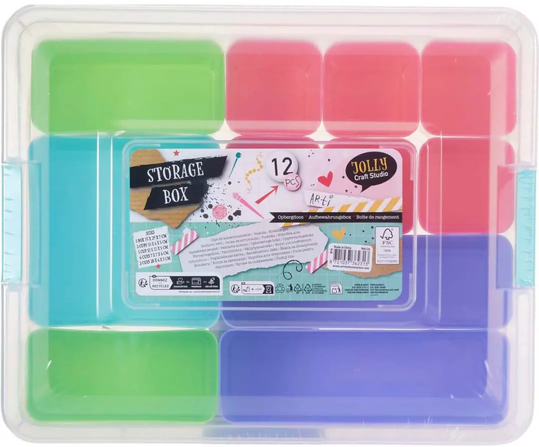 Opbergbox speelgoed multicolor met 12-delige bakjes voor kinderen.