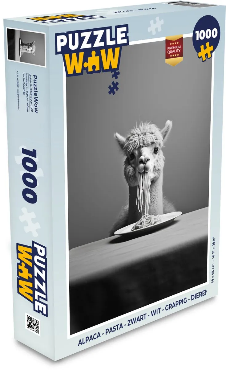 PuzzleWow Alpaca Legpuzzel 1000 Stuks - Zwart/Wit