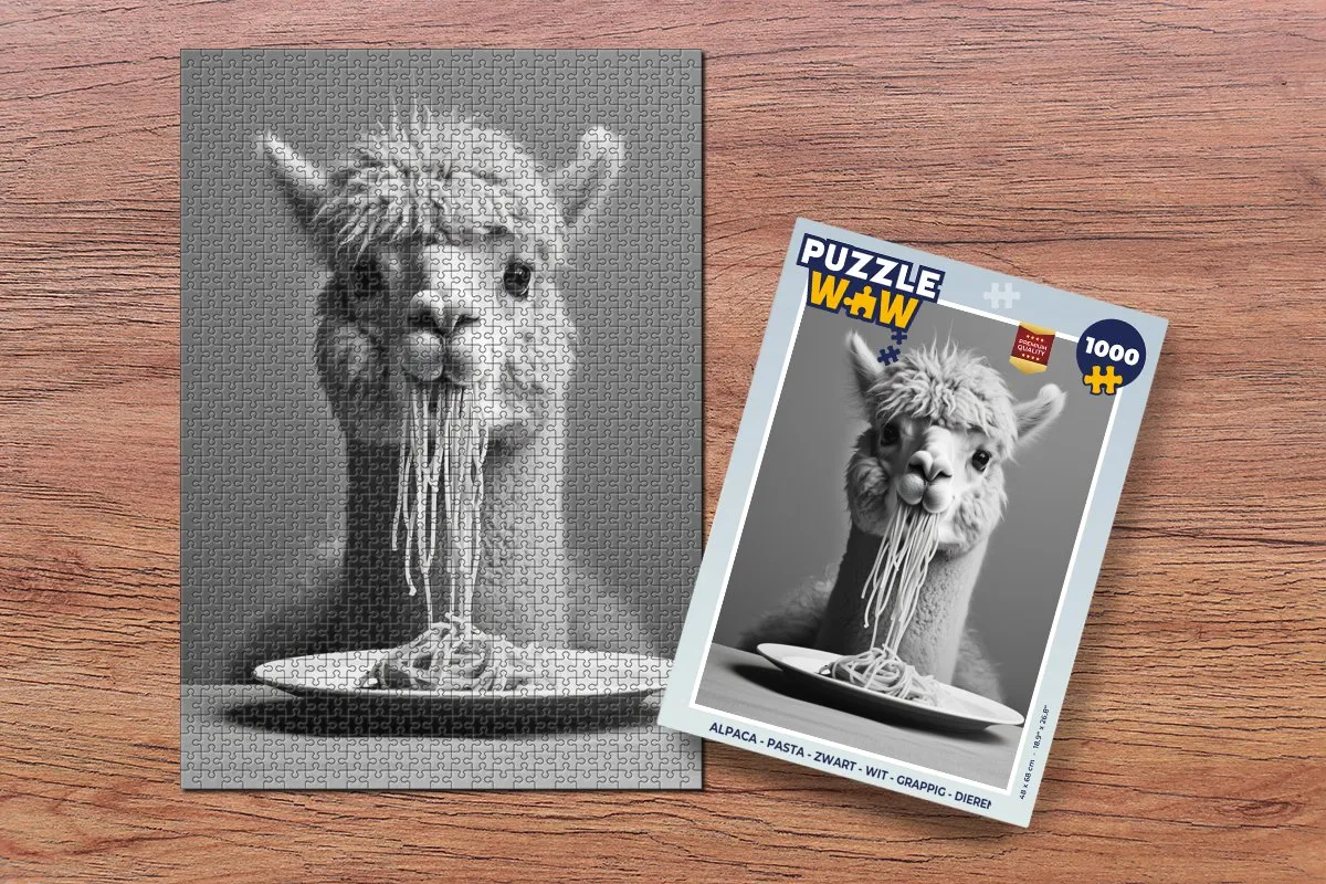 PuzzleWow Alpaca Legpuzzel 1000 Stuks - Zwart/Wit