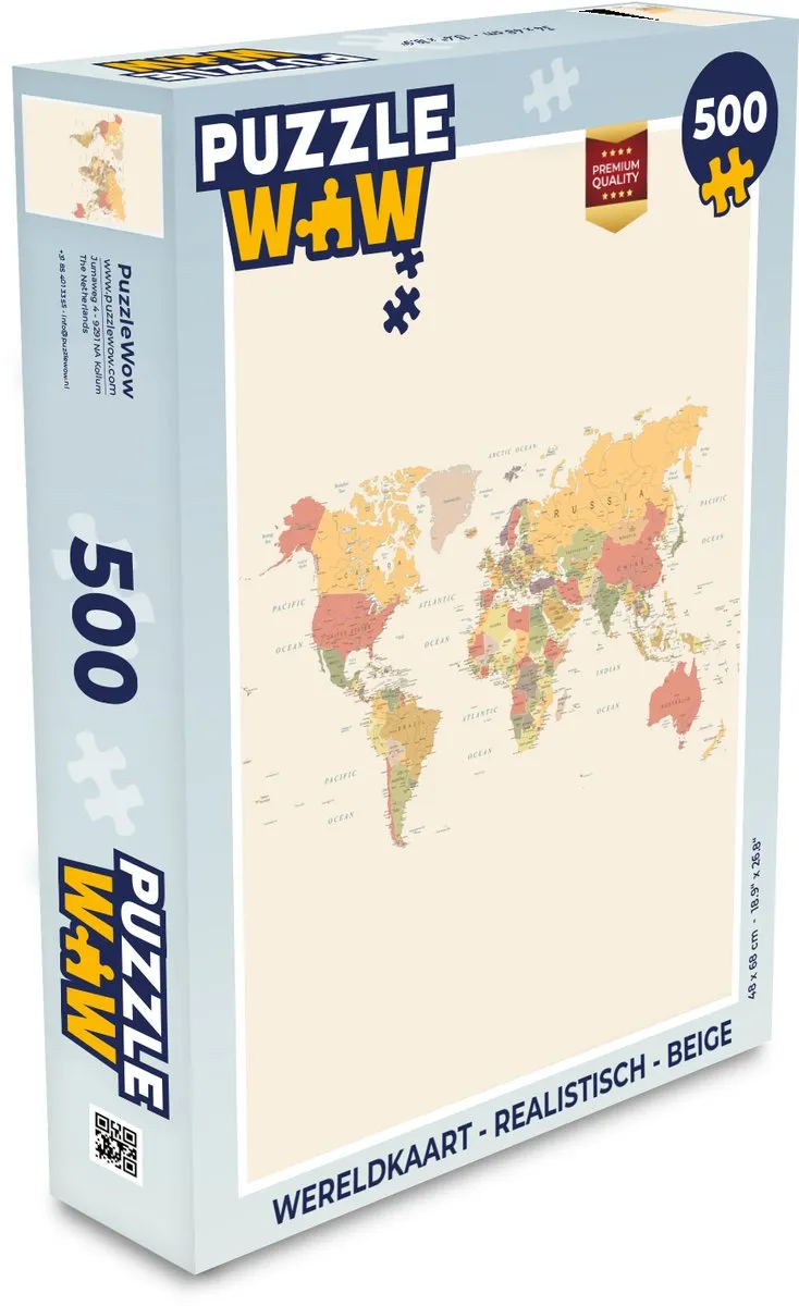 PuzzleWow Wereldkaart Legpuzzel 500 Stuks