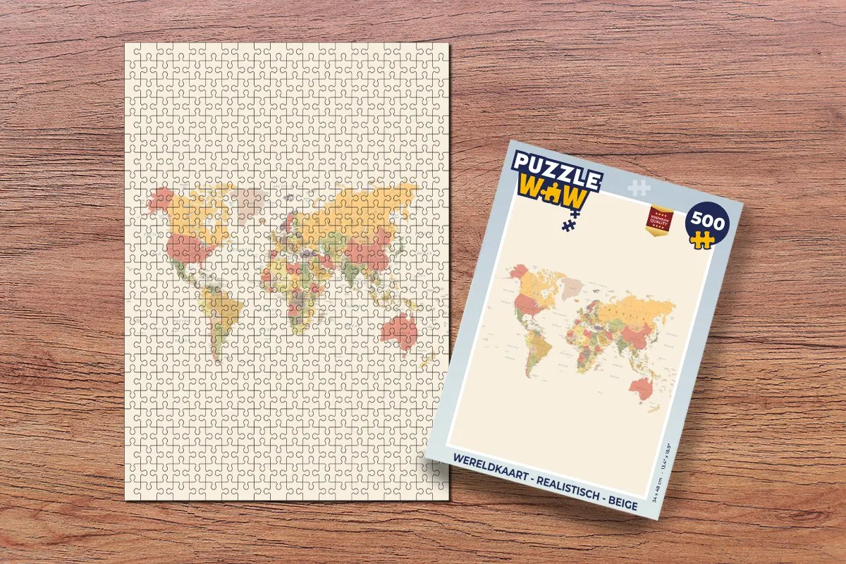 PuzzleWow Wereldkaart Legpuzzel 500 Stuks - Beige