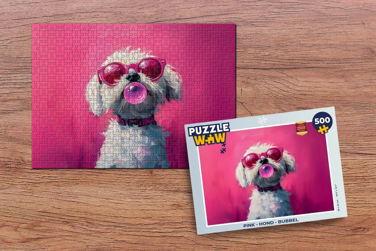 PuzzleWow Hond Bubbel Legpuzzel 500 Stuks - Roze