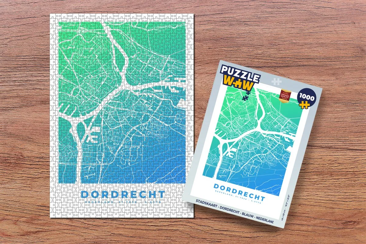 PuzzleWow Stadskaart Dordrecht Legpuzzel 1000 Stuks - Multicolor