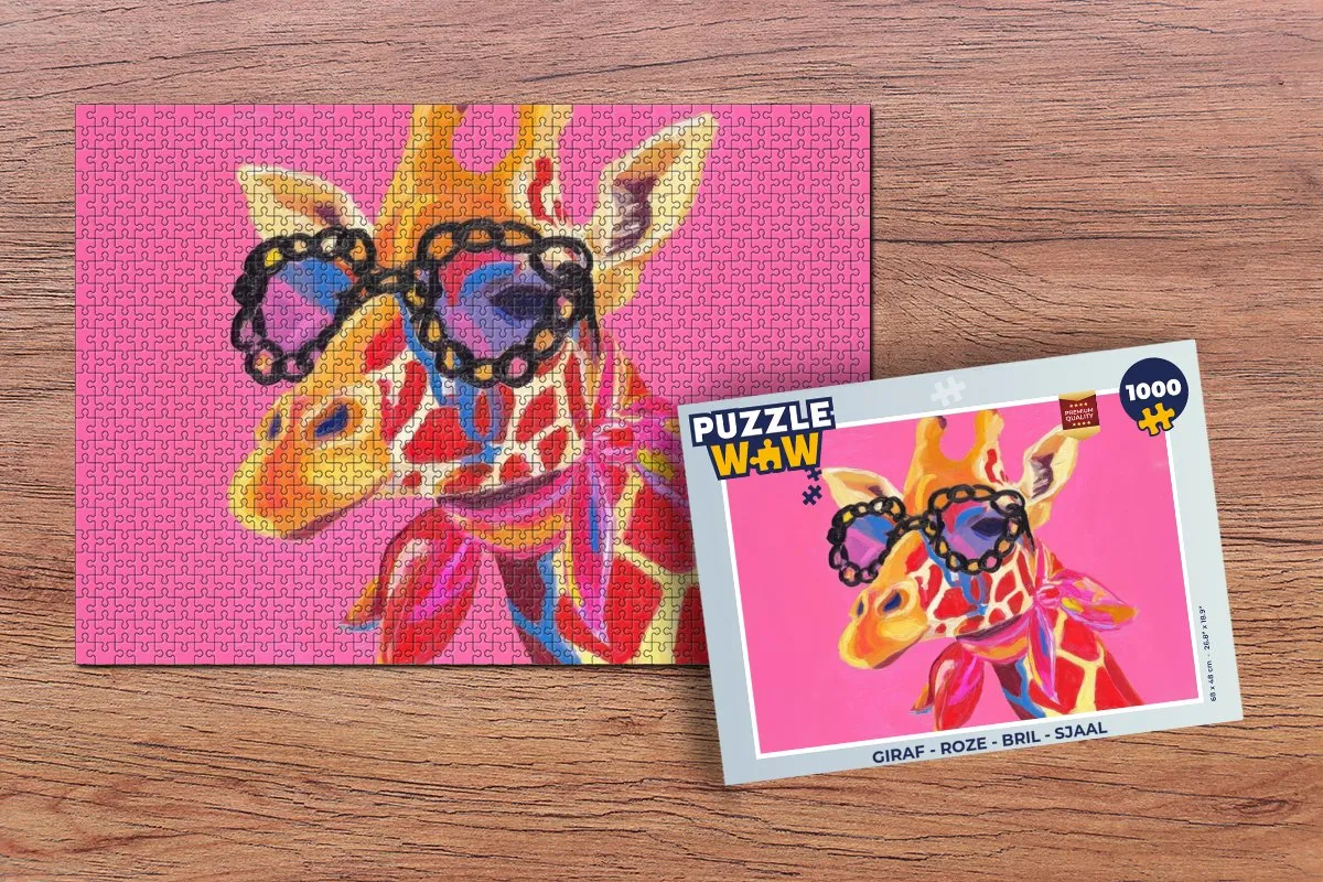 PuzzleWow Giraf Legpuzzel 1000 Stuks - Roze Bril Sjaal