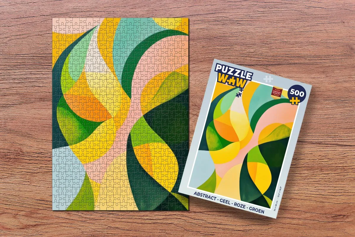 PuzzleWow Abstract Legpuzzel 500 Stuks - Geel/Roze/ Groen
