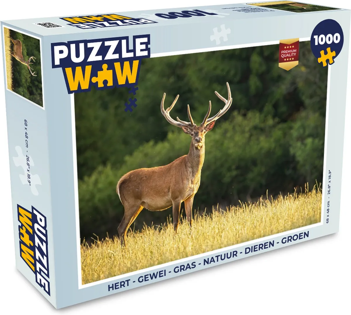 PuzzleWow Hert Gewei Gras Natuur Legpuzzel 1000 Stuks - Multicolor