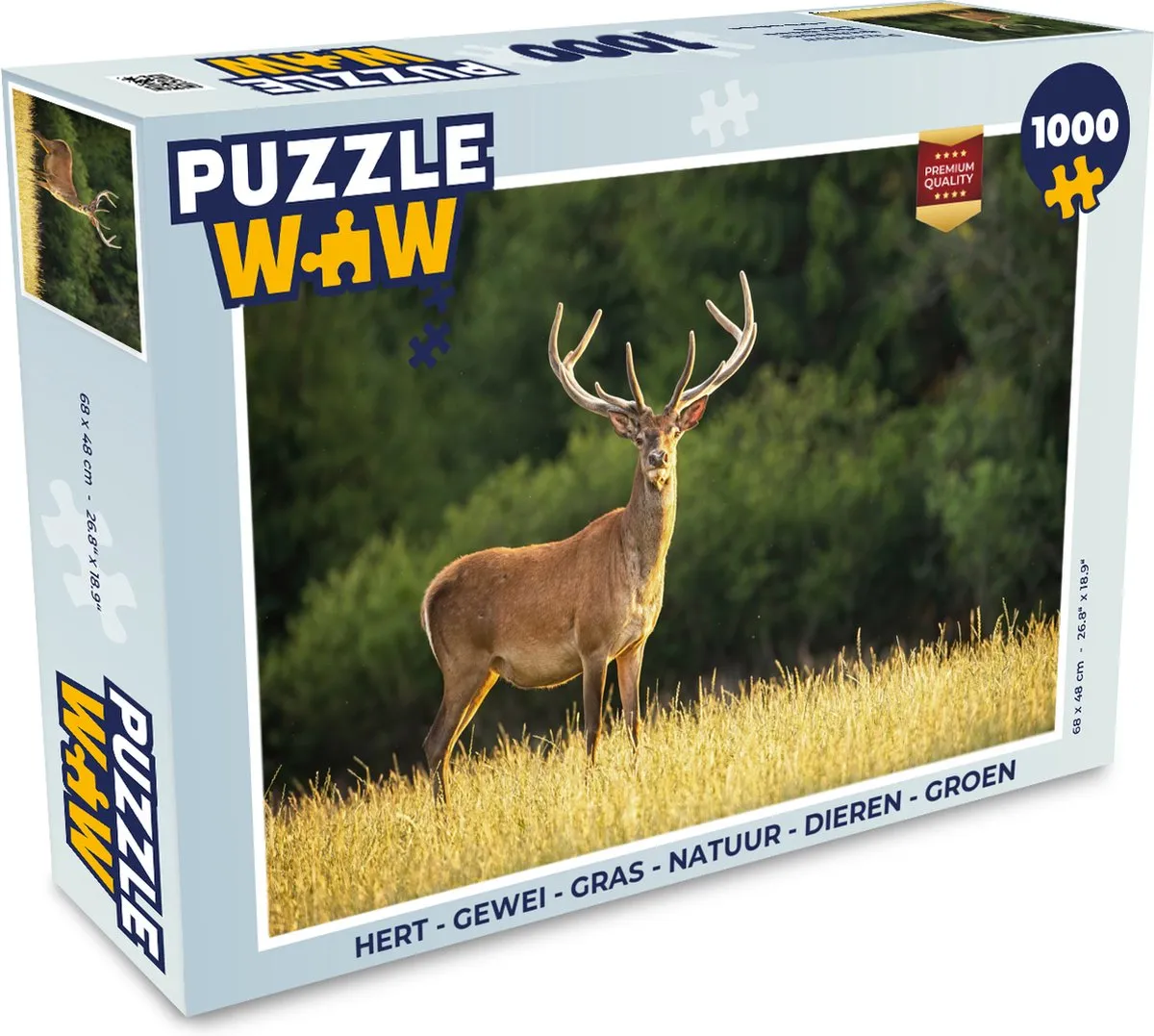 PuzzleWow Hert Gewei Gras Natuur Legpuzzel 1000 Stuks - Multicolor