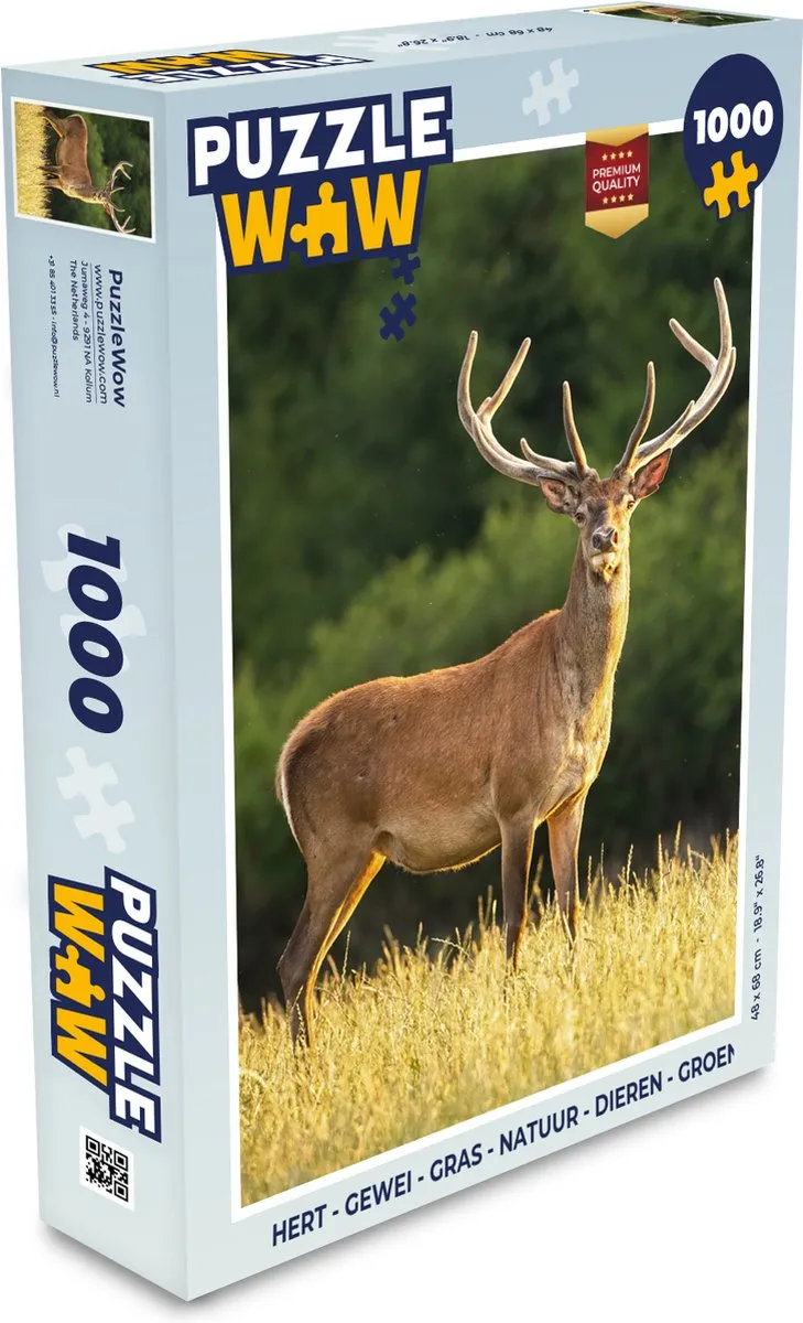 PuzzleWow Hert Gewei Gras Natuur Legpuzzel 1000 Stuks - Multicolor