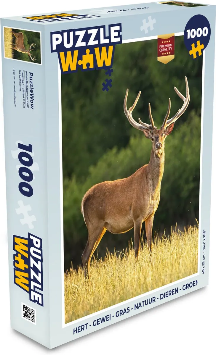 PuzzleWow Hert Gewei Gras Natuur Legpuzzel 1000 Stuks - Multicolor