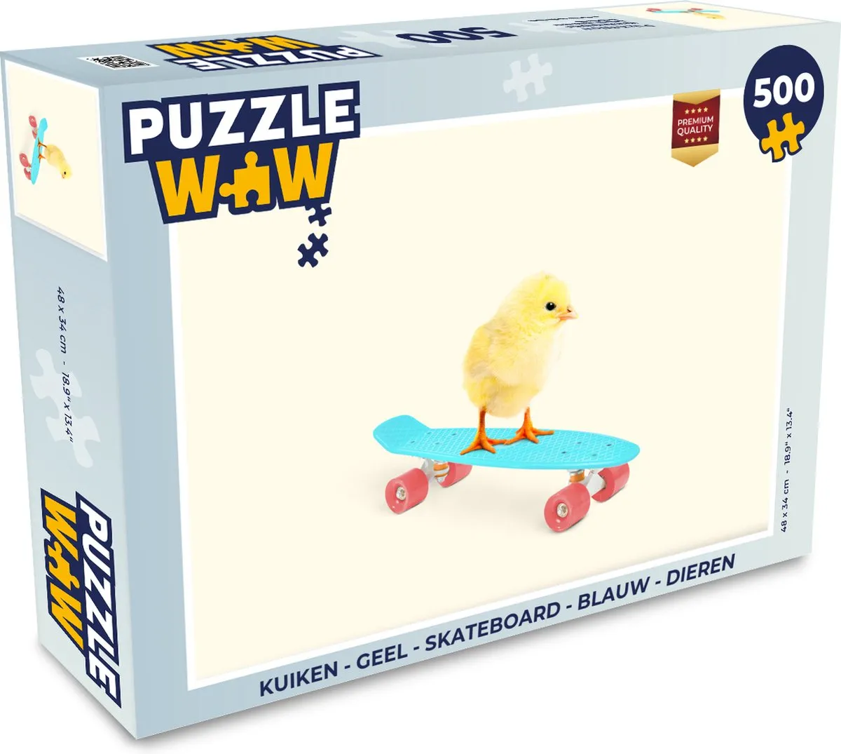 PuzzleWow Kuiken Skateboard Dieren Puzzel 500 Stuks - Multicolor