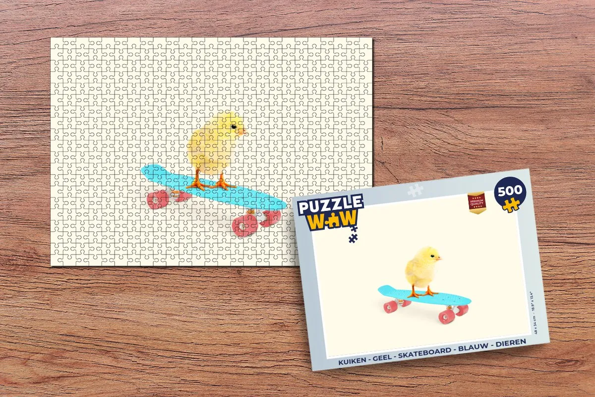 PuzzleWow Kuiken Skateboard Dieren Puzzel 500 Stuks - Multicolor