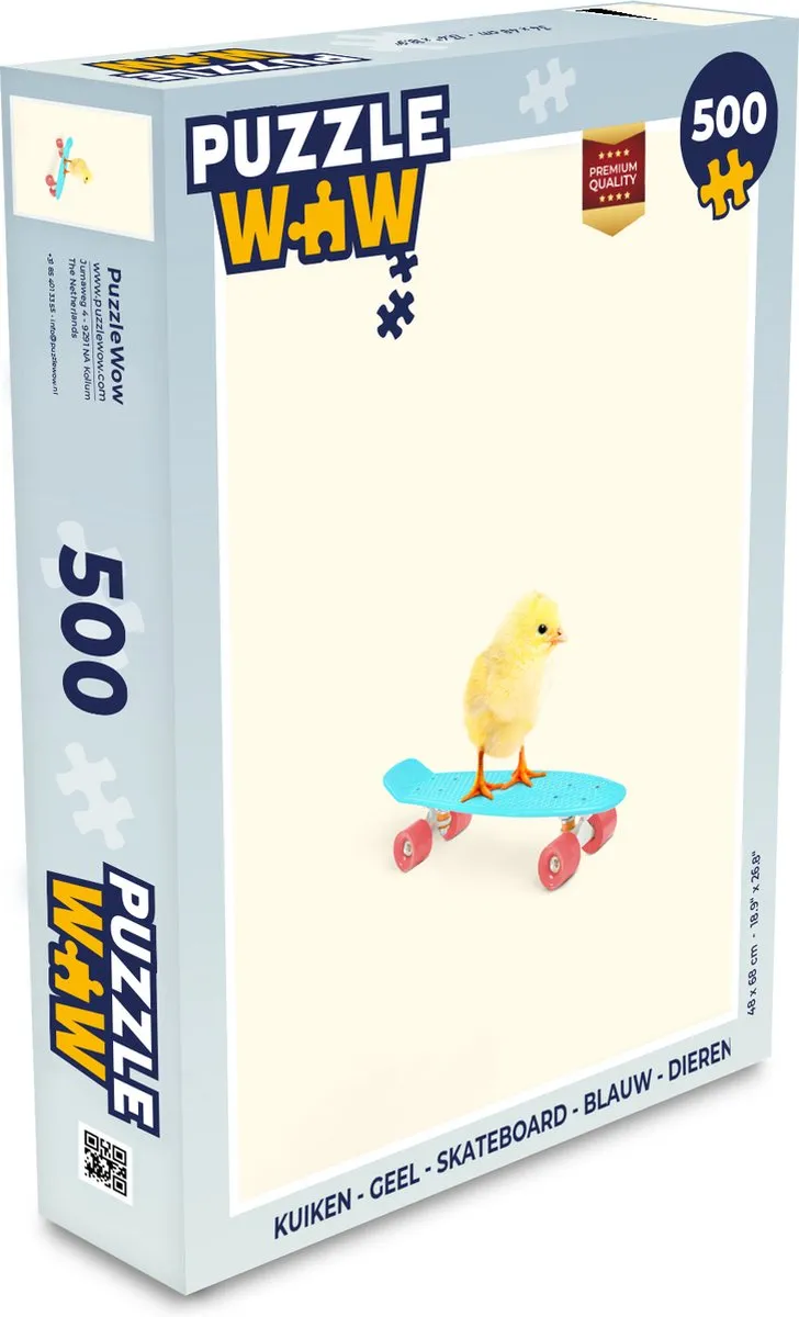PuzzleWow Kuiken Skateboard Dieren Puzzel 500 Stuks - Multicolor