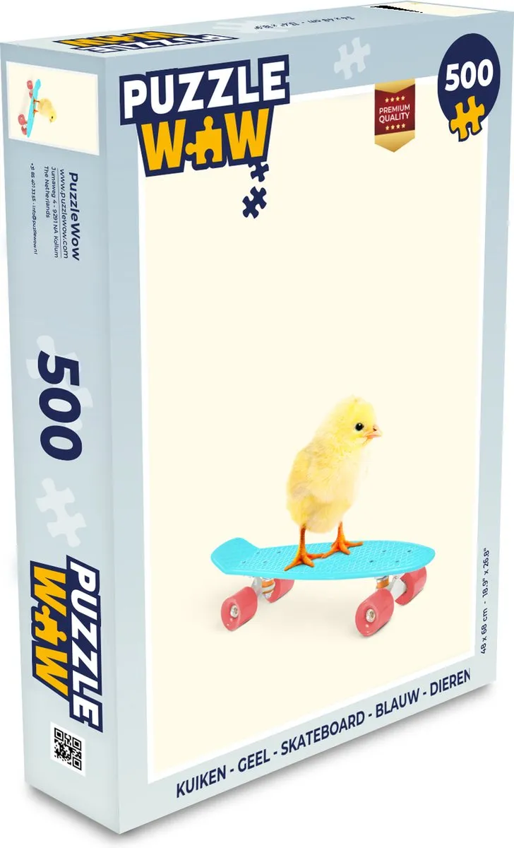 PuzzleWow Kuiken Skateboard Dieren Puzzel 500 Stuks - Multicolor