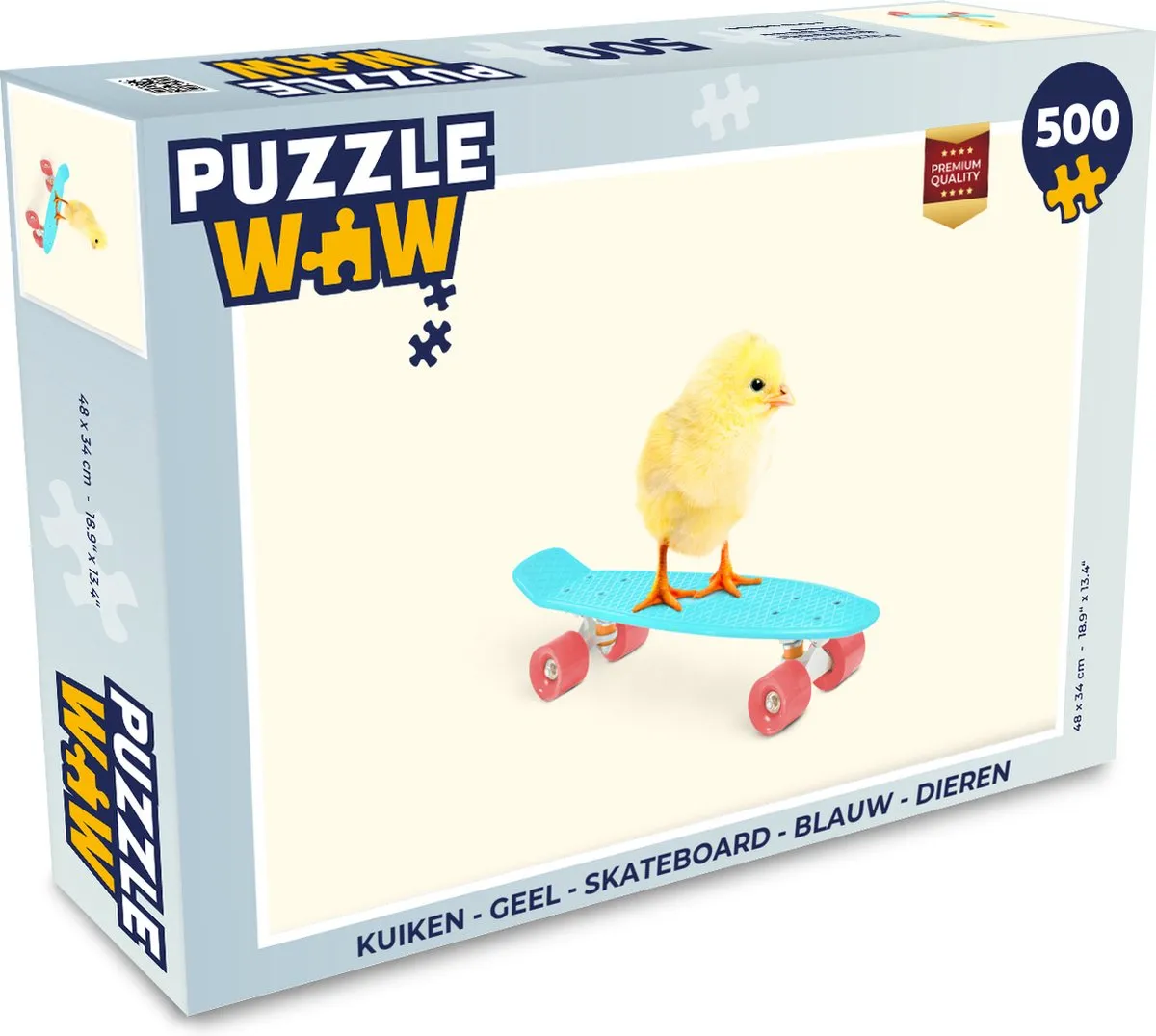 PuzzleWow Kuiken Skateboard Dieren Puzzel 500 Stuks - Multicolor