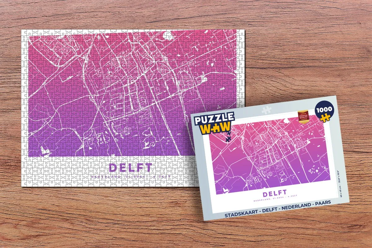 PuzzleWow Stadskaart Delft Nederland Puzzel 1000 Stuks - Multicolor