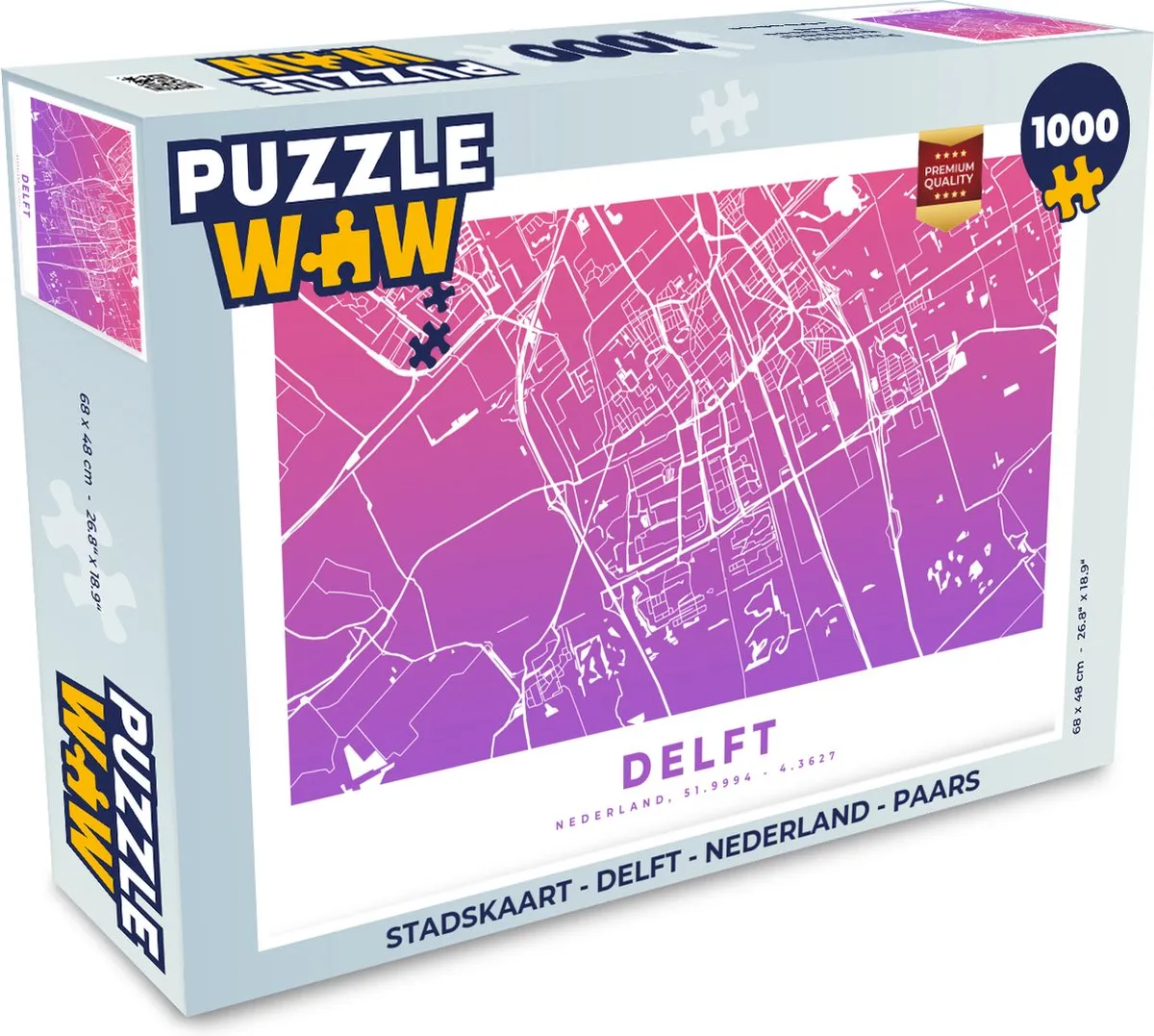 PuzzleWow Stadskaart Delft Nederland Puzzel 1000 Stuks