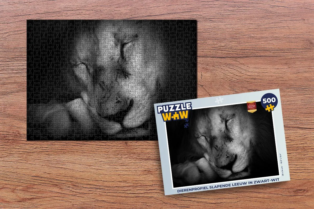 PuzzleWow Dierenprofiel Slapende Leeuw Legpuzzel 500 Stuks - Multicolor