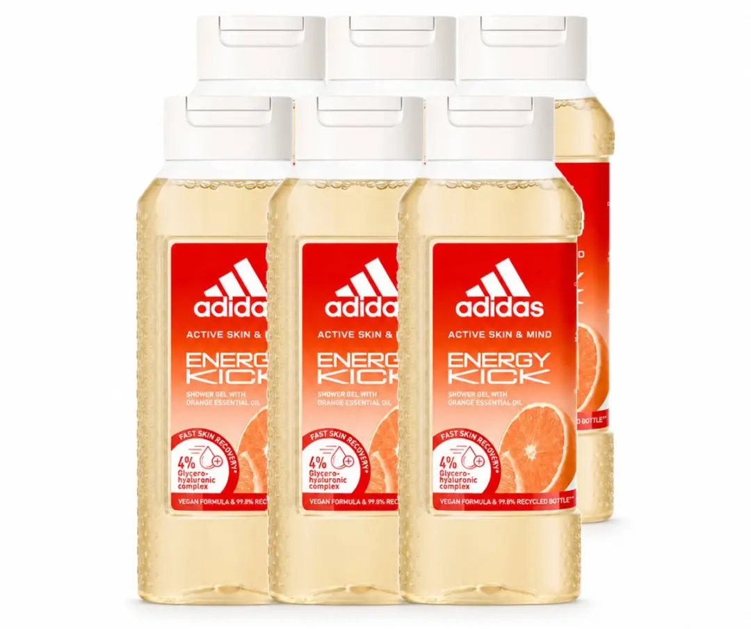 6 x Adidas – Douchegel – Active Skin & Mind Energy Kick – 250 ml - Voordeelverpakking - 6 stuks