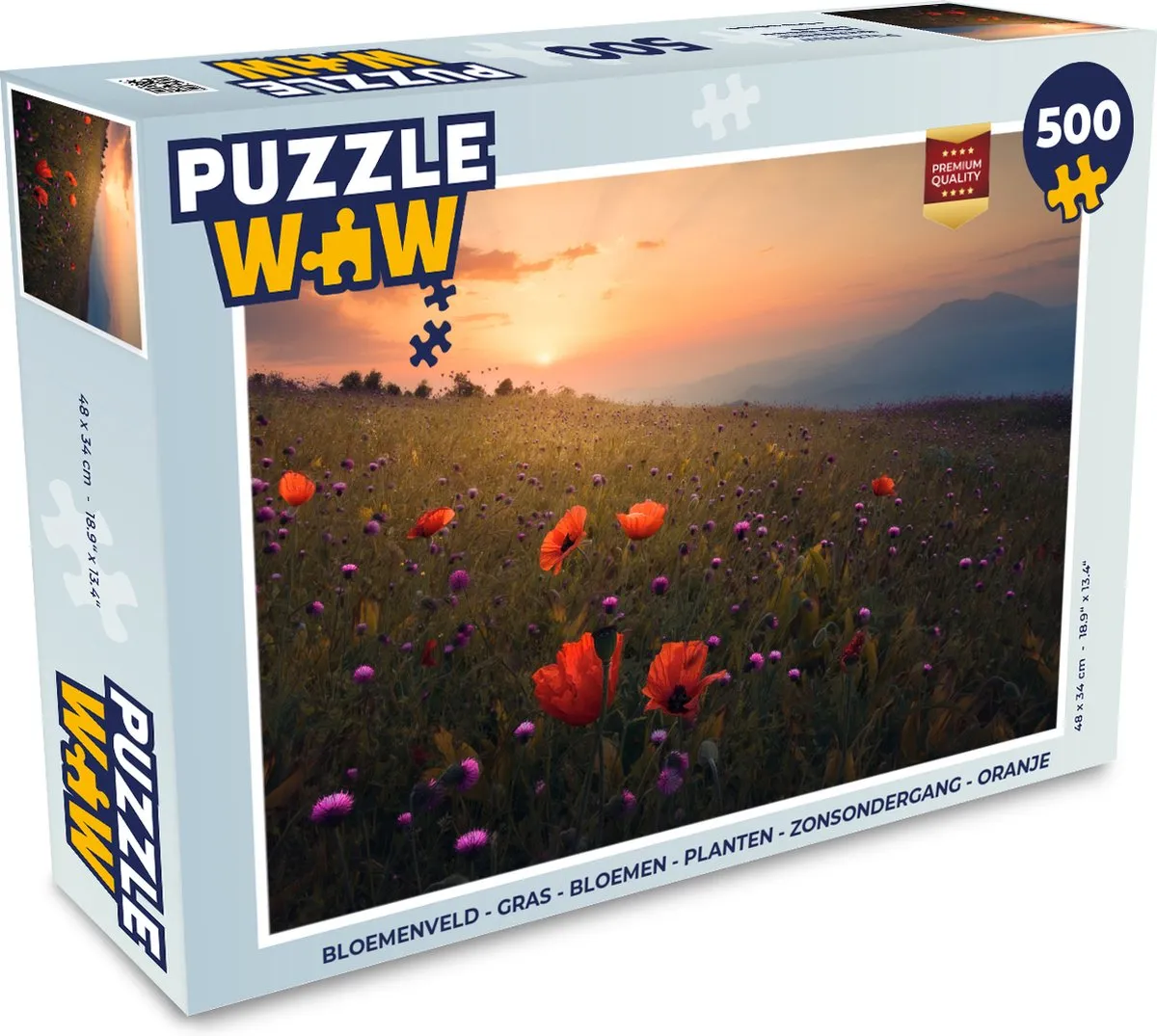 PuzzleWow Bloemenveld Legpuzzel 500 Stuks - Multicolor