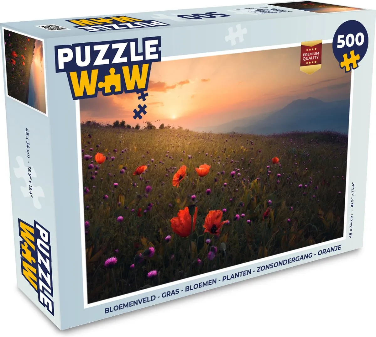 PuzzleWow Bloemenveld Legpuzzel 500 Stuks - Multicolor
