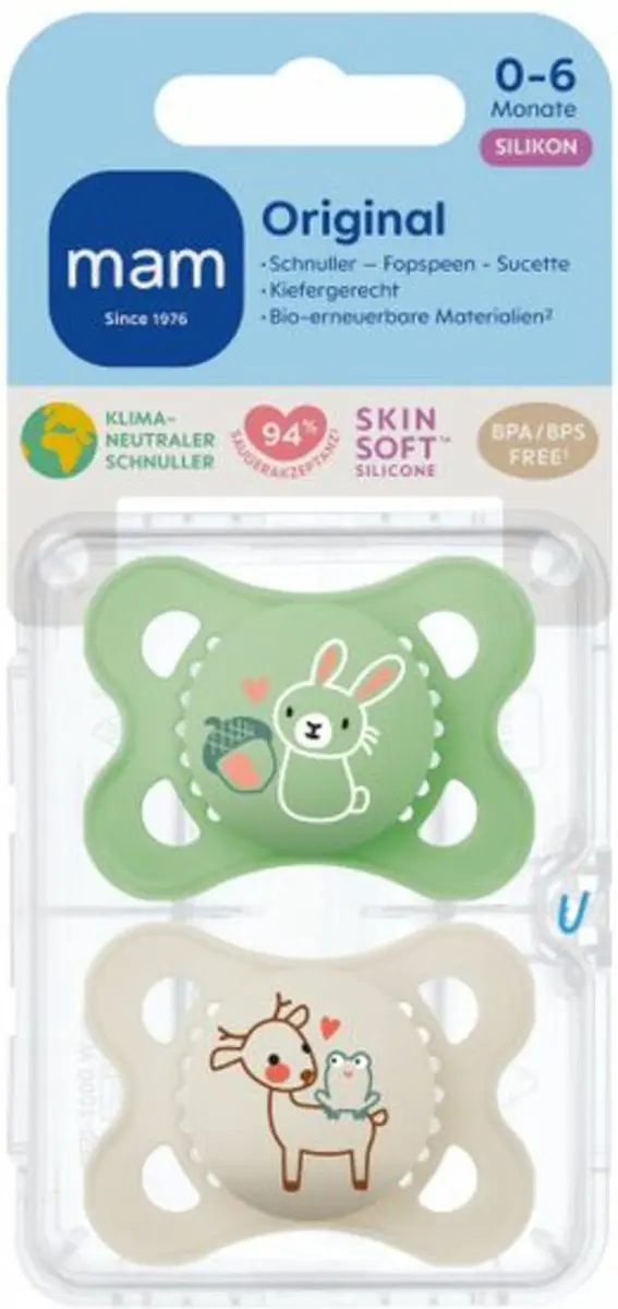 MAM Original Pure Siliconen Fopspeen 0-6 maanden - Groen - 2 Stuks