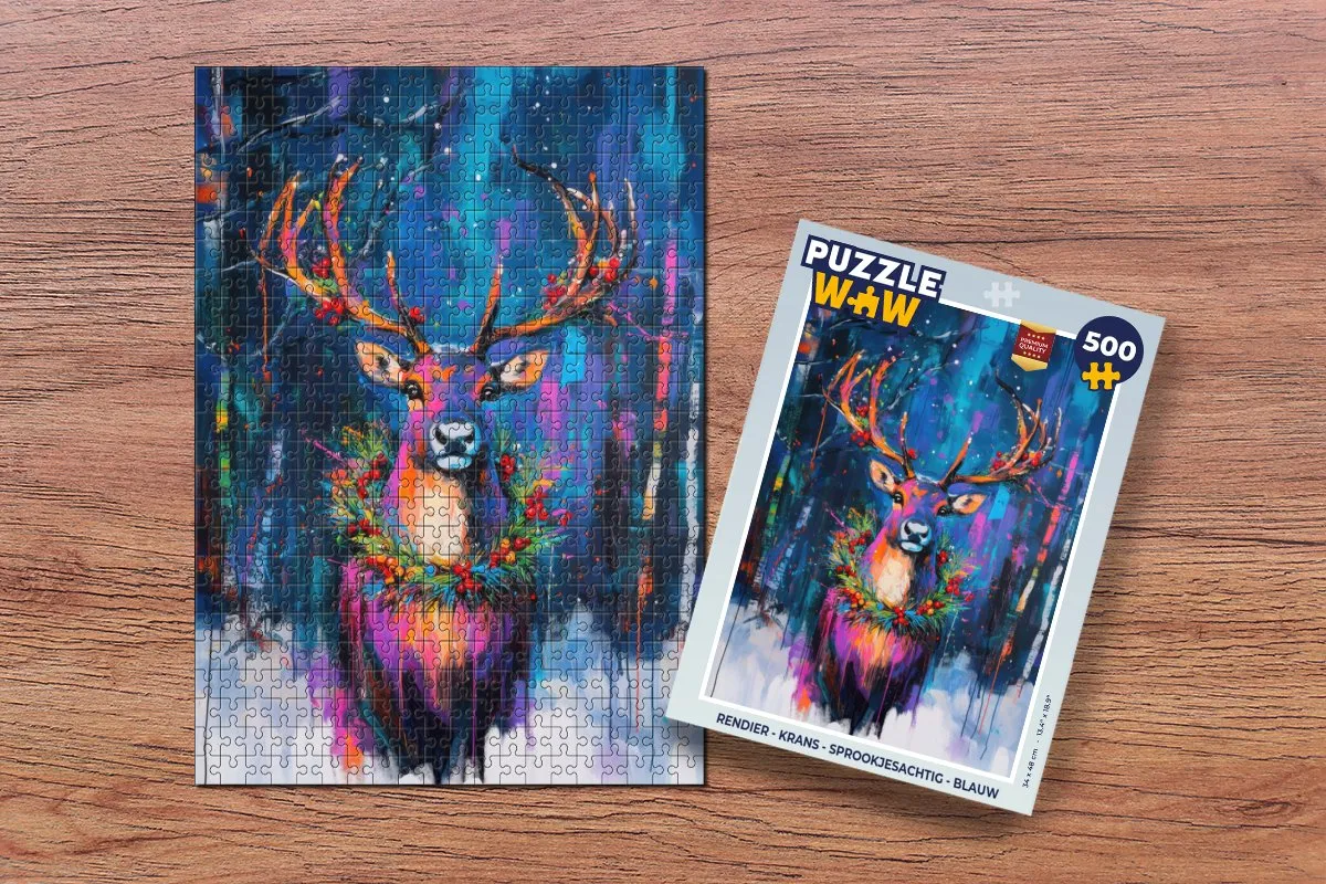 PuzzleWow Sprookjesachtig Rendier Krans Legpuzzel 500 Stuks - Blauw