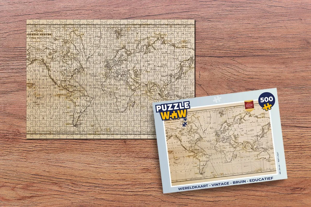 PuzzleWow Wereldkaart Vintage Puzzel 500 Stuks - Multicolor