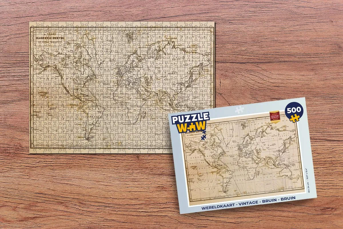 PuzzleWow Wereldkaart Vintage Puzzel 500 Stuks - Multicolor