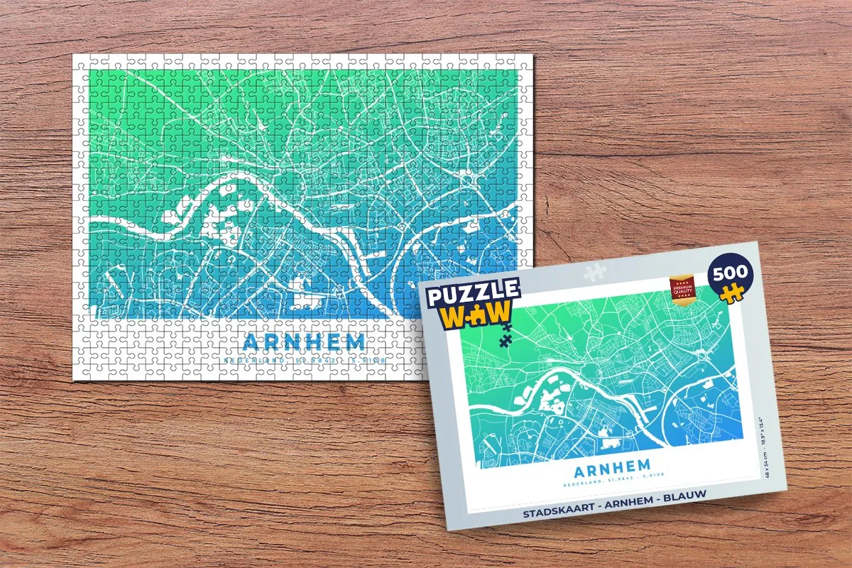 PuzzleWow Stadskaart Arnhem Legpuzzel 500 Stuks - Blauw