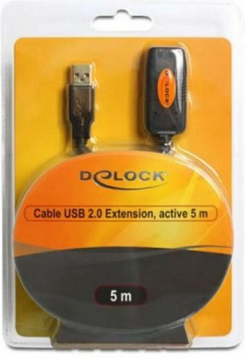 Delock USB 2.0 A Male naar A Female Kabel - 5m - Zwart