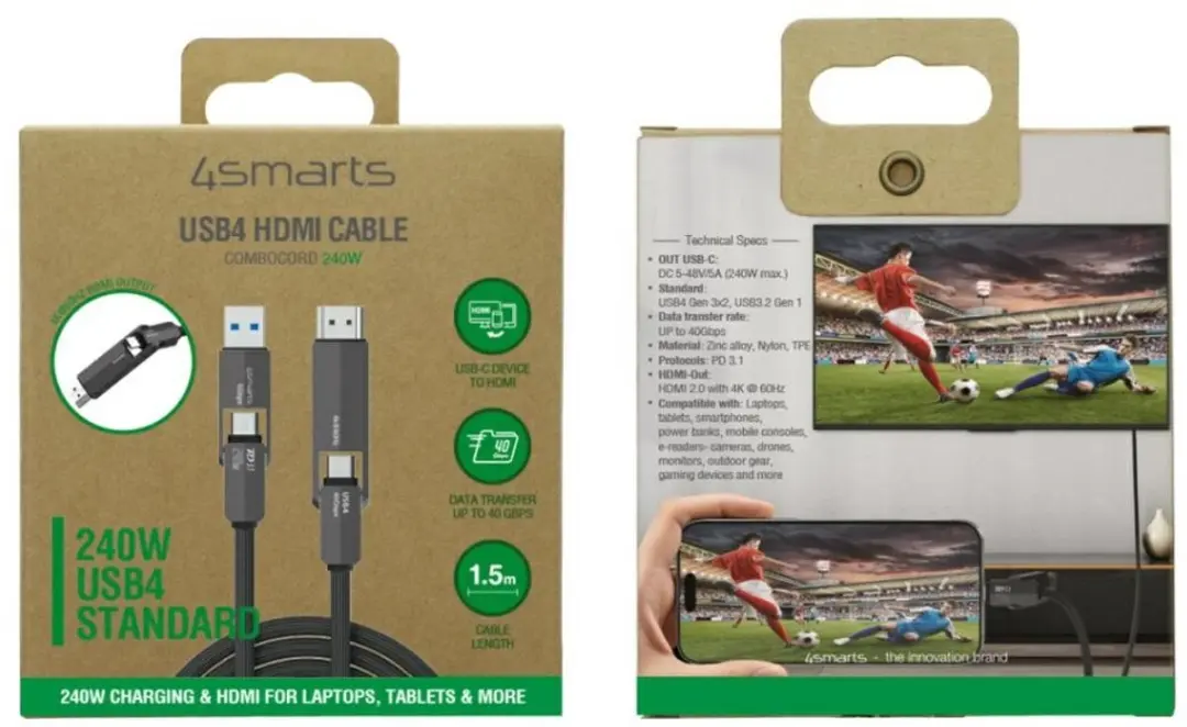 4Smarts HDMI USB4-Kabel 240W 1,5m - Transparant - afbeelding 2 van 6