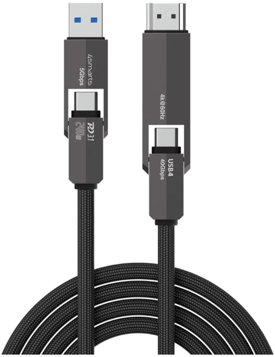 4Smarts Hdmi Usb4-Kabel Voor Telefoon 240W 1,5M Sneladapter