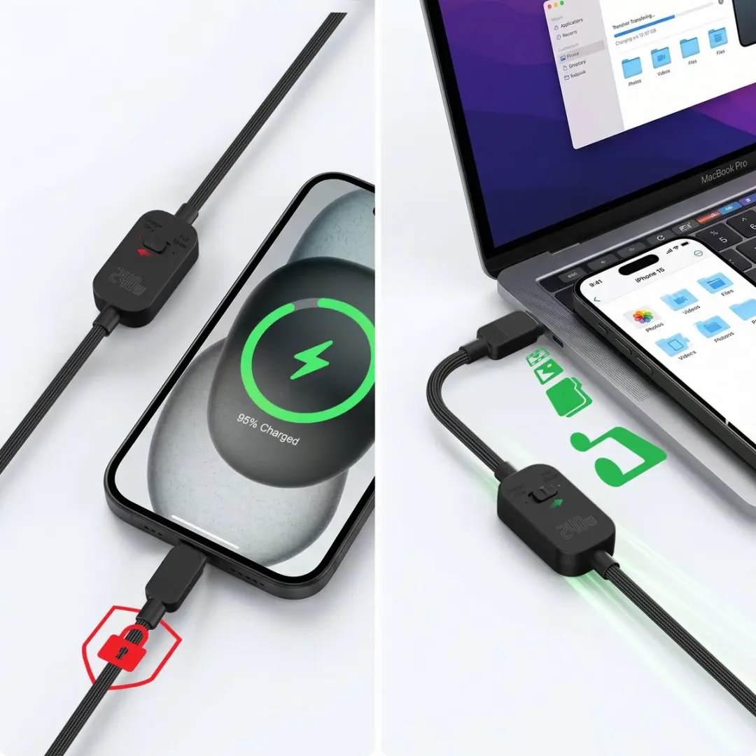 4Smarts PrivacyCord USB-C naar USB-C Kabel 240W - 1,2M - Zwart