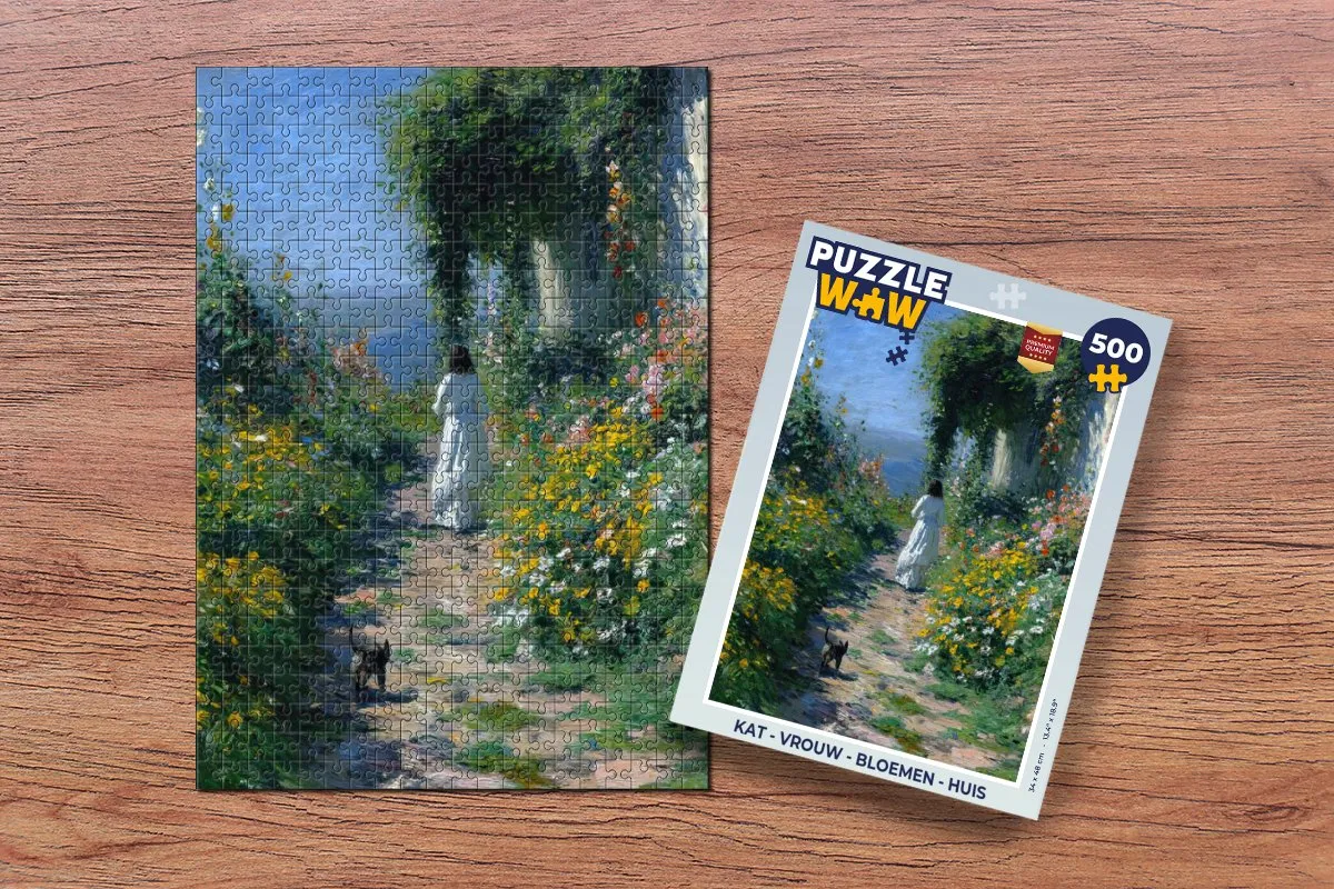 PuzzleWow Kat Vrouw Bloemen Legpuzzel 500 Stuks