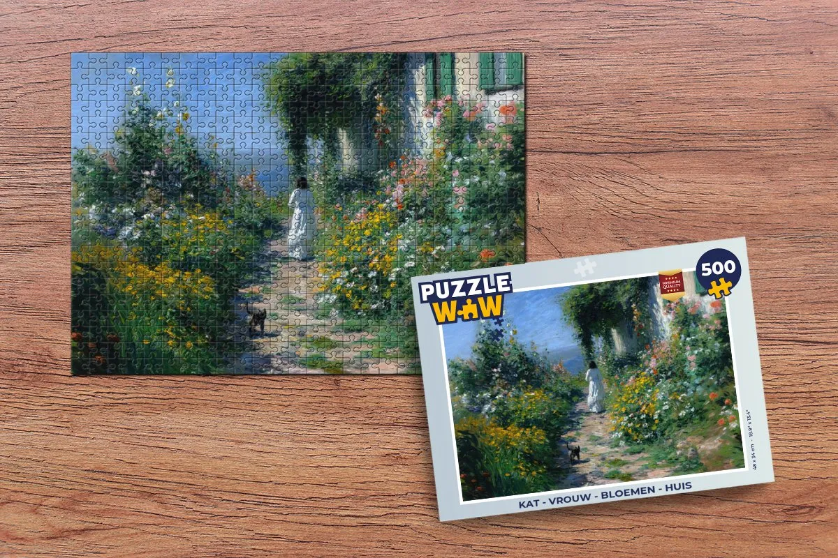 PuzzleWow Kat Vrouw Bloemen Legpuzzel 500 Stuks